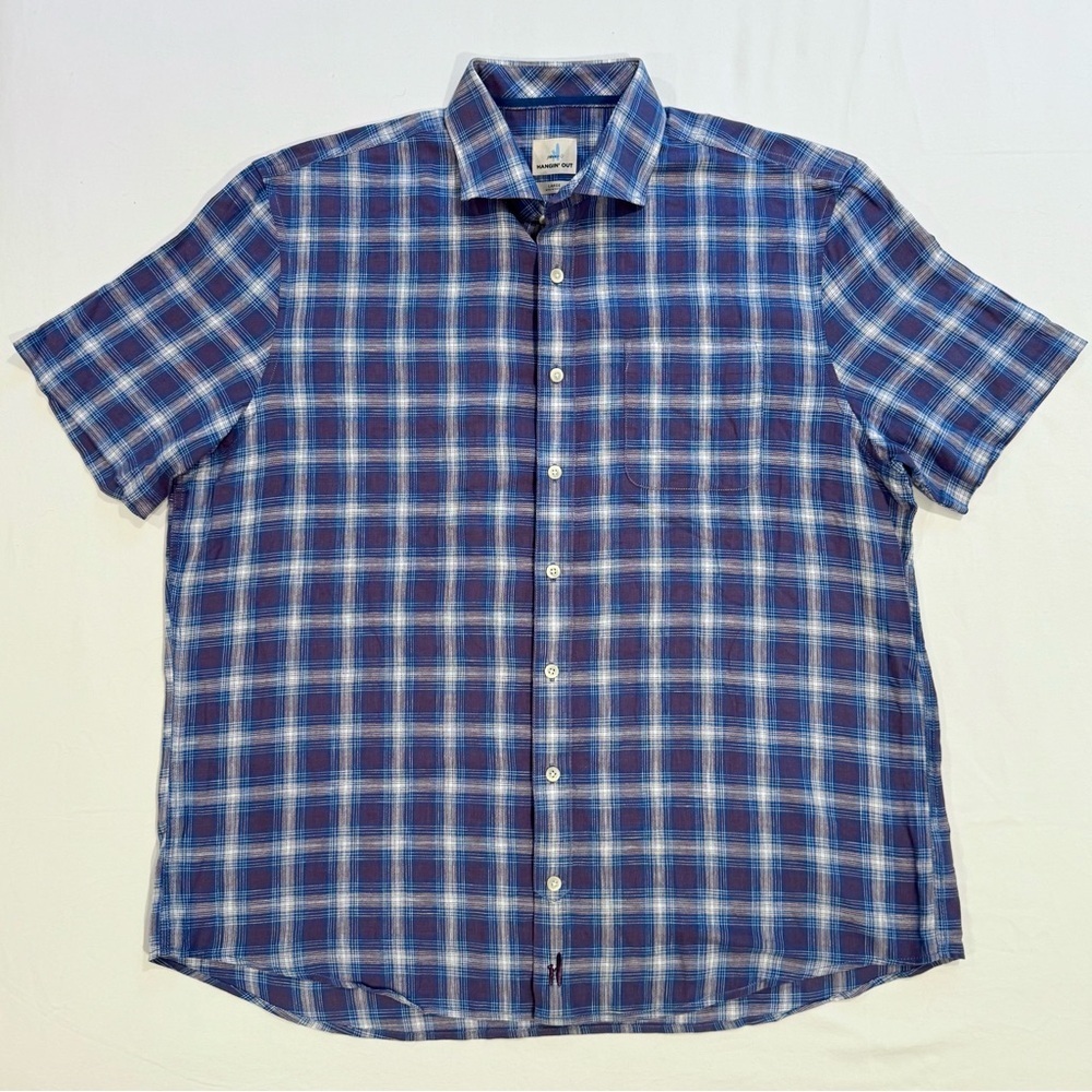 johnnie-O Hangin' Out Shirt Mens Large Button Up Down Plaid Cotton Short Sleeves